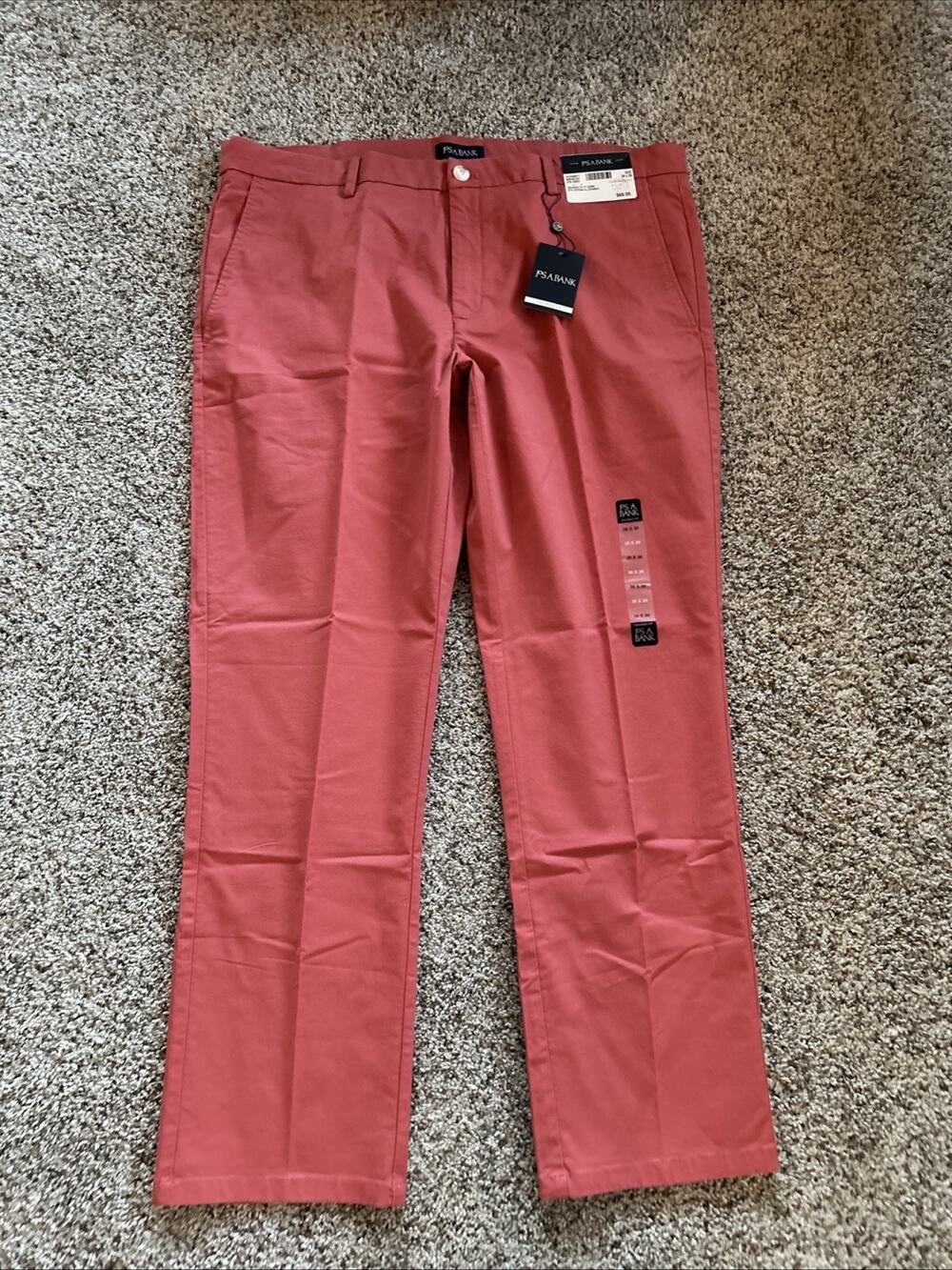 NEW Jos A Bank Pants 38x30 (40x30) Tailored Fit Chino Coral/Nantucket Red F26
